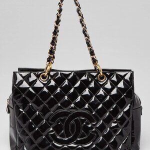 Chanel Black Quilted Patent Leather Timeless Shopping Tote Bag